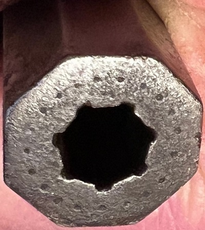 A view of the muzzle of the John Amos rifle.