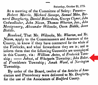  This points to John Baker living in Providence Township, which was then a part of Philadelphia County. 