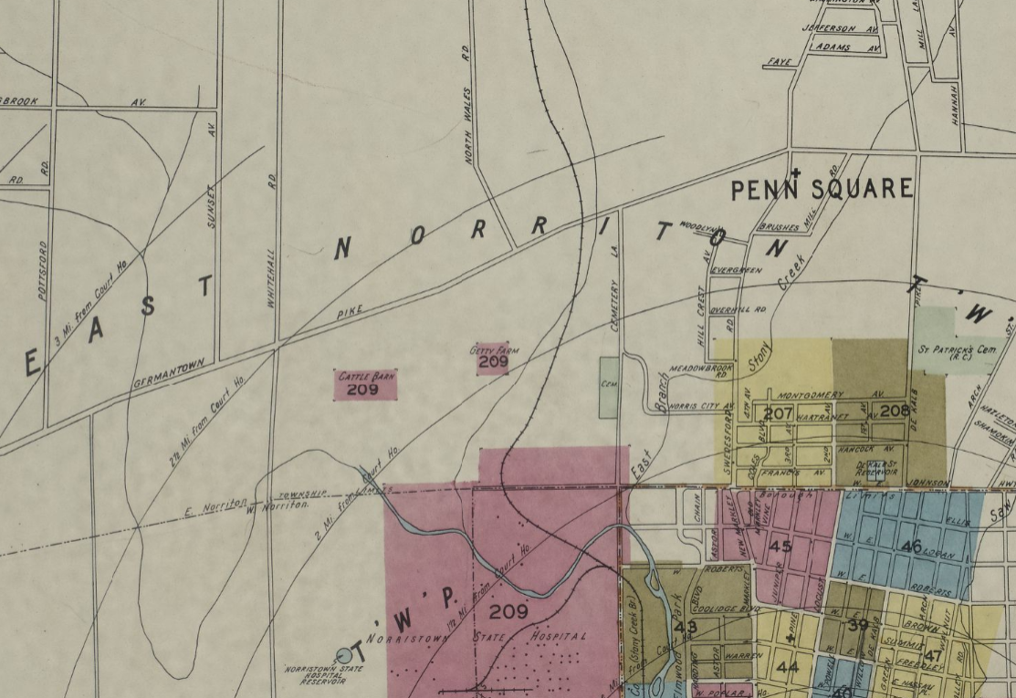 This map shows where the gun shop and farm of the gunsmith John Baker were located.  