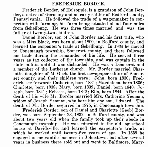 Page 429 from the 1906 book History of Bedford and Somerset Counties, Pennsylvania.