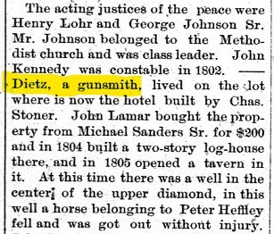 A gunsmith named Dietz is referenced in Berlin, Pennsylvania.