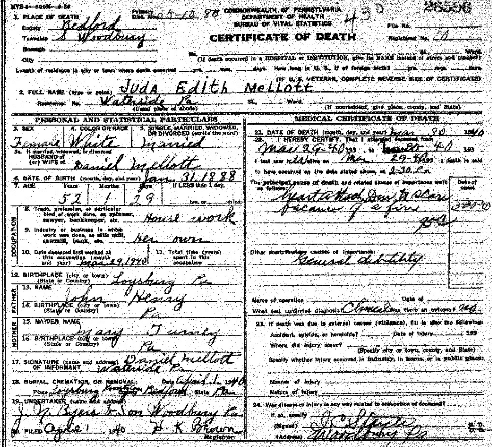 Certificate shows when a daughter of John Henry was born.
