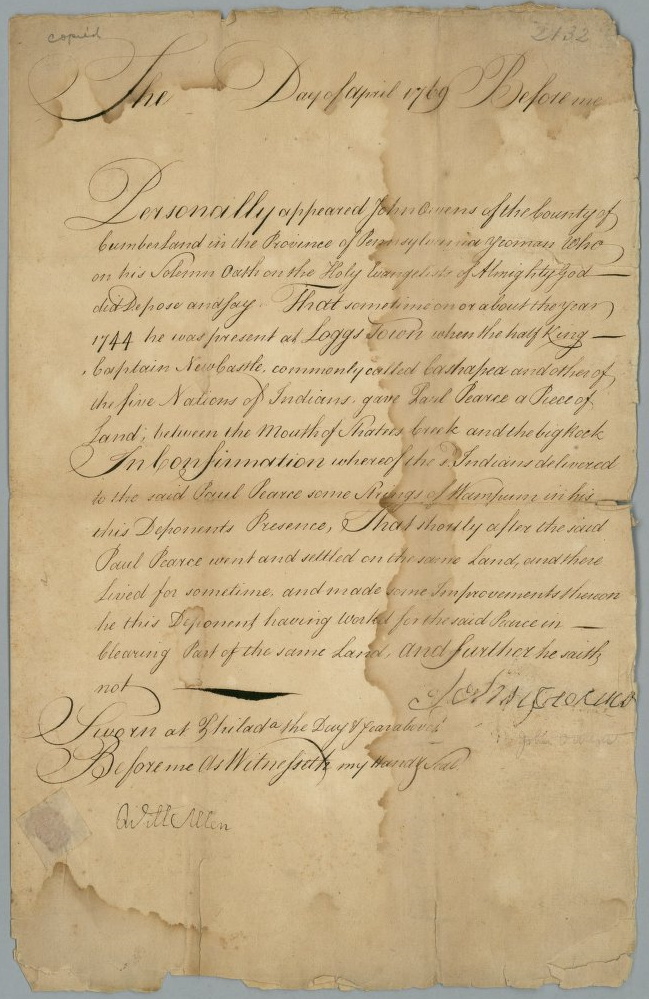 deposition of the Indian trader John Owens 