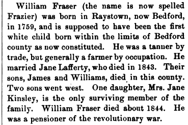 Information about the birth of one of John Fraser's son, from an 1884 book. 