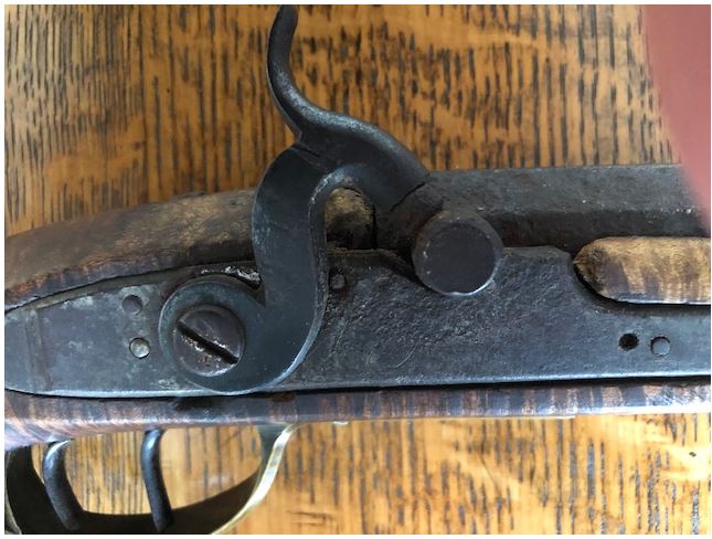 This is an alternate view of the percussion hammer of the Lepley muzzle loading long  rifle. 