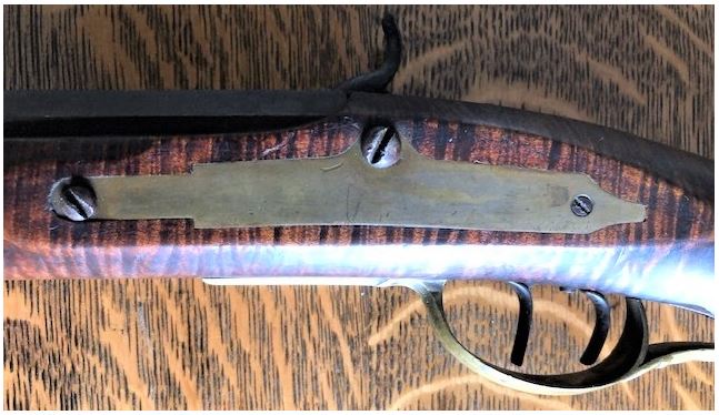This photo shows the lock bolt plate of a rifle made by the Lepley family, who lived in Southampton Township, Somerset County, PA.