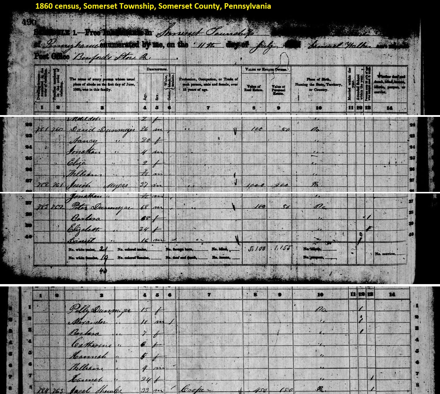 In the 1860 census of Somerset Township, Peter Dormayer and David Dunmyer are listed near one-another. 