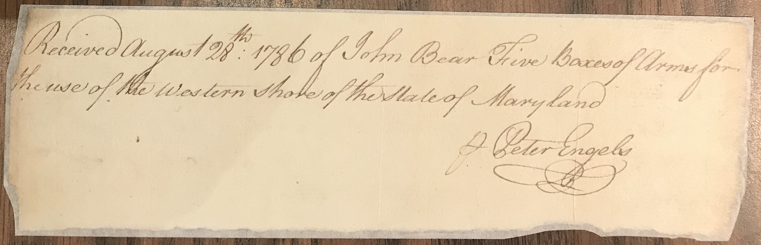 A 1786 receipt from Peter Engels to John Bear. 