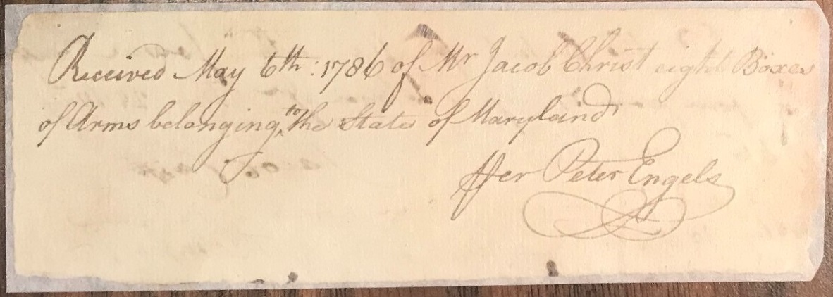  A 1786 receipt from Peter Engels to Jacob Crist.