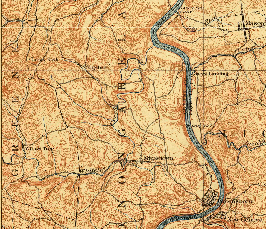 This topographic map shows the terrain of the Ark tract and the location of Greensboro.