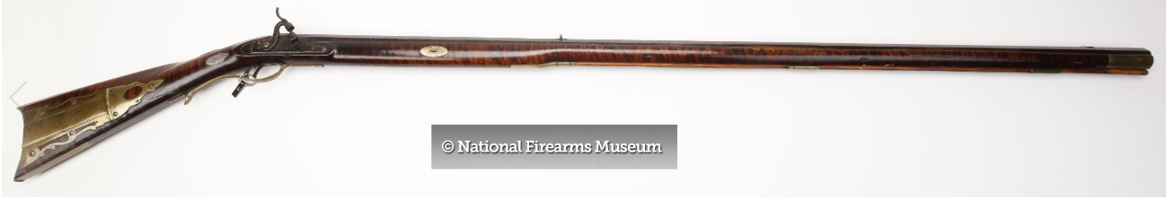 Right-hand view of a high-grade percussion conversion muzzle loading rifle that was made by the gunsmith Peter White, who was active in Bedford and Fayette Counties, Pennsylvania.