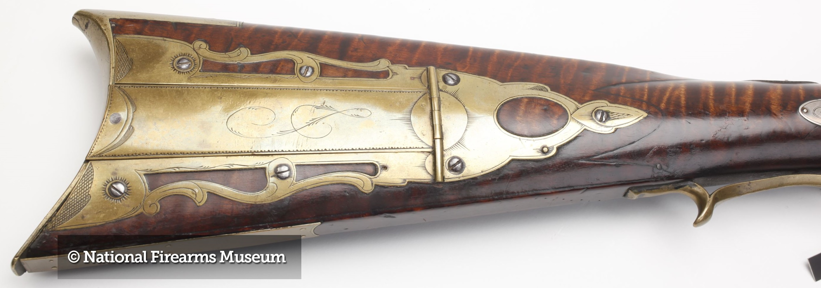 Patchbox of the Peter White percussion rifle at the NRA museum. 