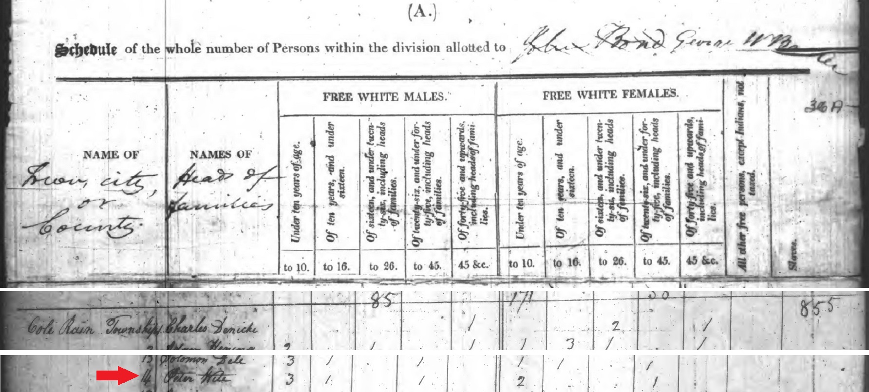 Peter White in the 1810 census of Colerain Township, Bedford County, Pennsylvania.