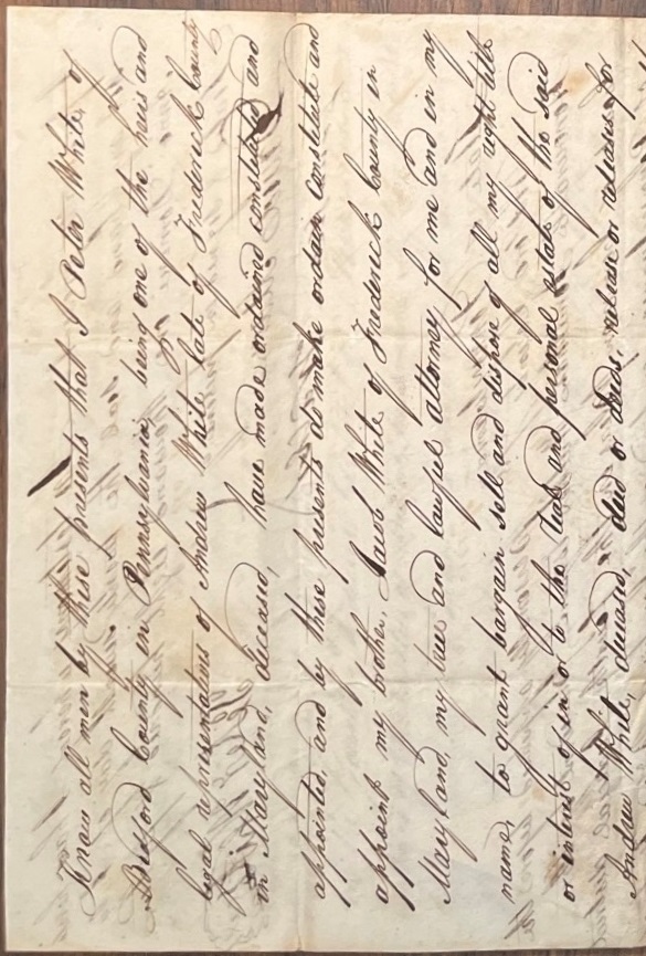 Excerpt from Peter White�s power of attorney in the matter of the estate of his father.