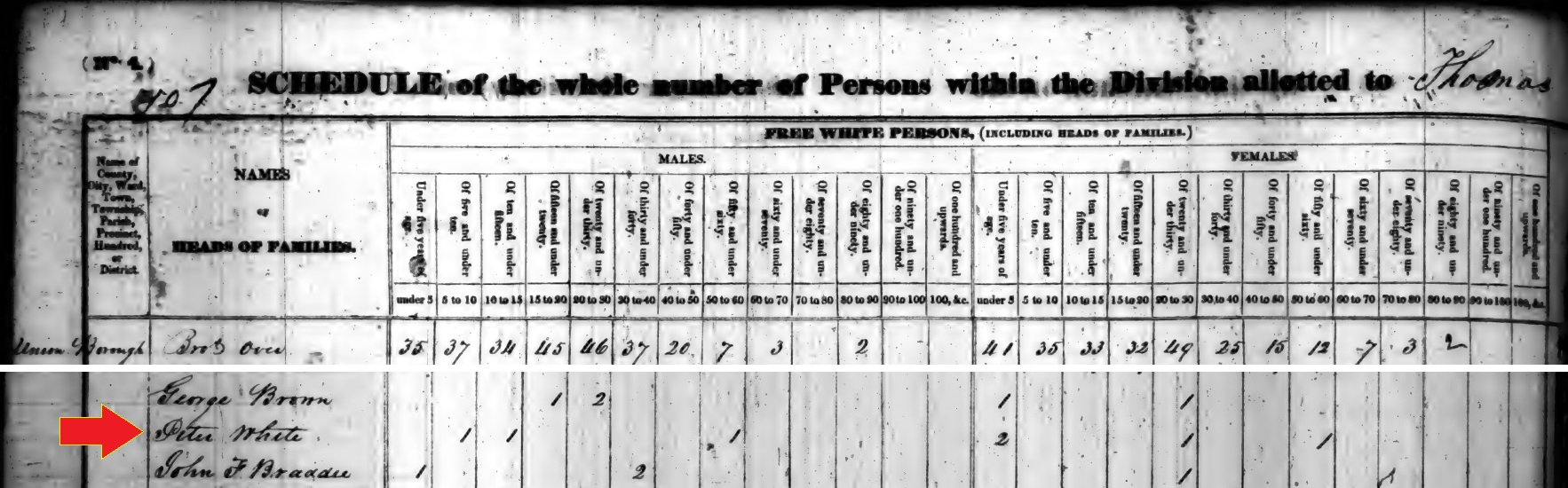 Peter White in the 1830 census records of Union Borough, Fayette County, Pennsylvania.