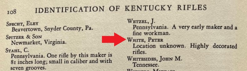 Peter White-related excerpt from Dillin's 1924 book The Kentucky Rifle.