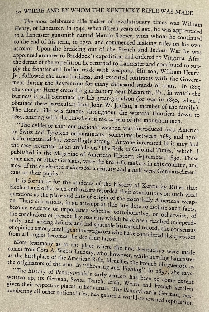 A discussion of where the first Pennsylvania long rifles were manufactured.