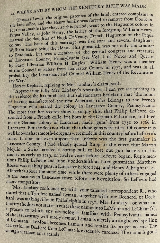 Correspondence transcript relating to early American rifle manufacture in Pennsylvania.