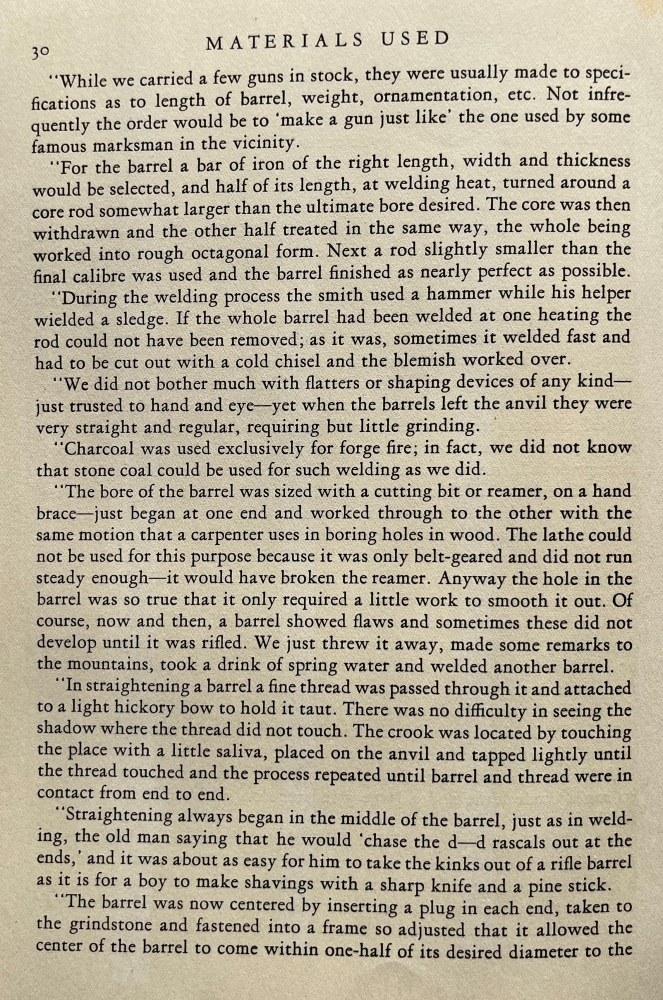 Part of a description of rifle barrel manufacturing for Pennsylvania long rifles.