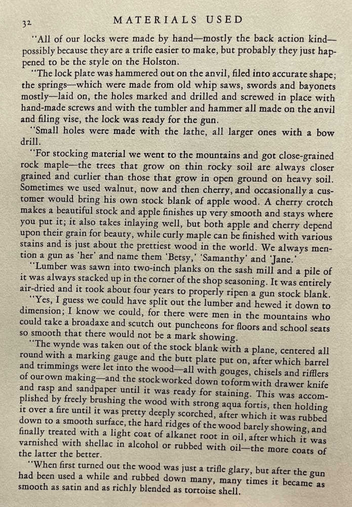 A description of the manufacture of gun locks and gun stocks in the 1924 book The Kentucky Rifle.