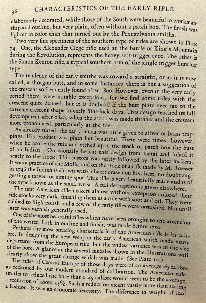 A discussion of the characteristics of very early American long rifles in the 1924 book The Kentucky Rifle.