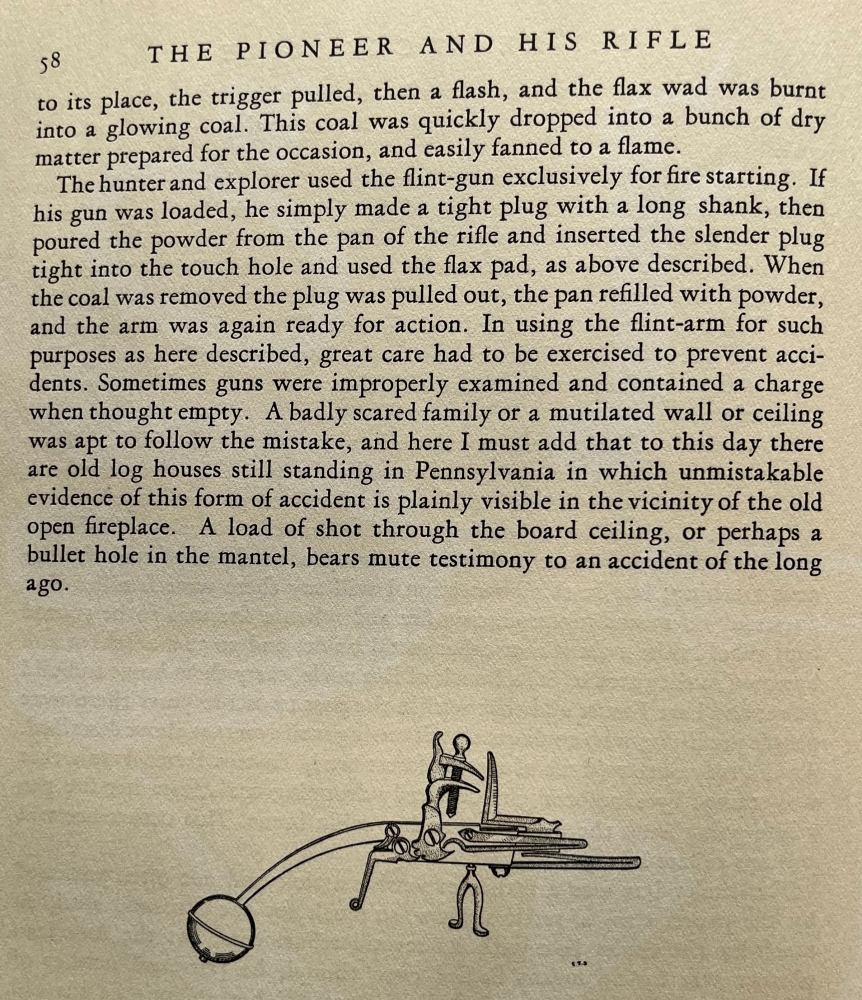 A description of early American fire-starting practices and accidental discharges of firearms.