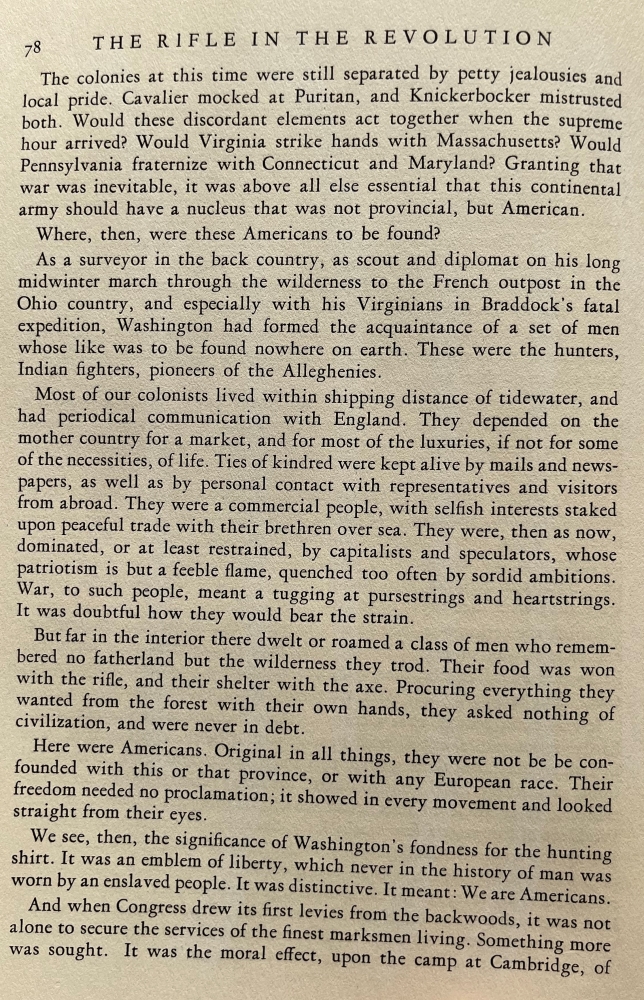 The book describes early American backwoodsmen.