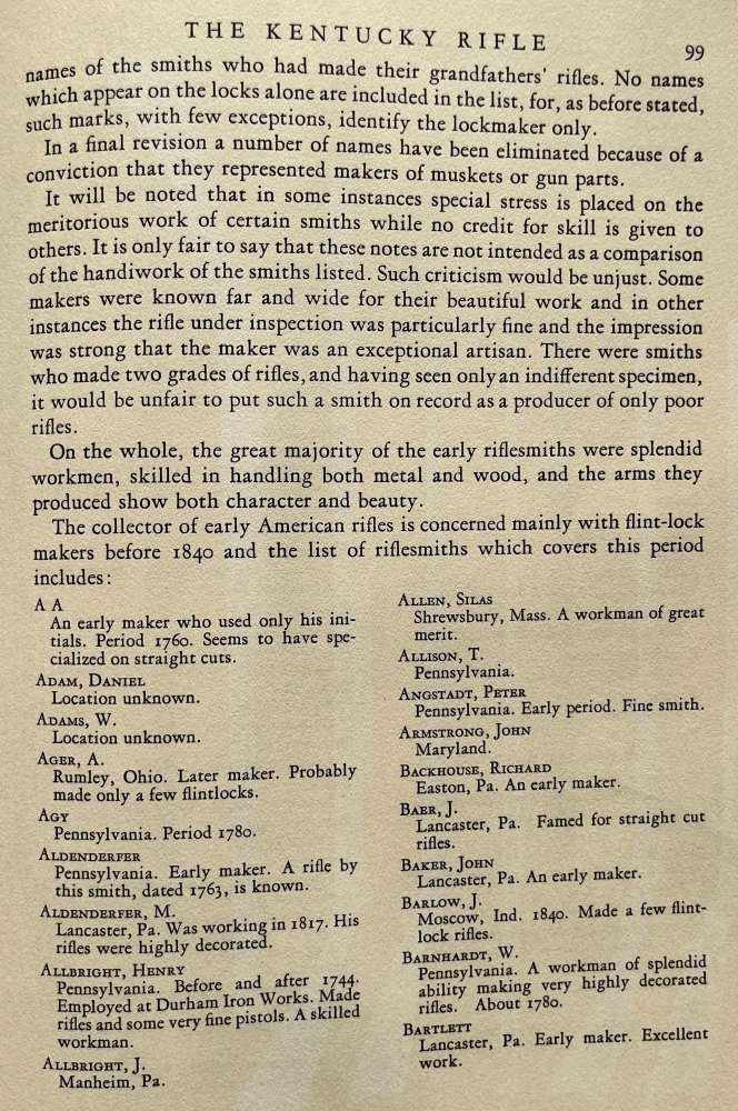 The beginning of a list of the makers of American muzzle loading long rifles.