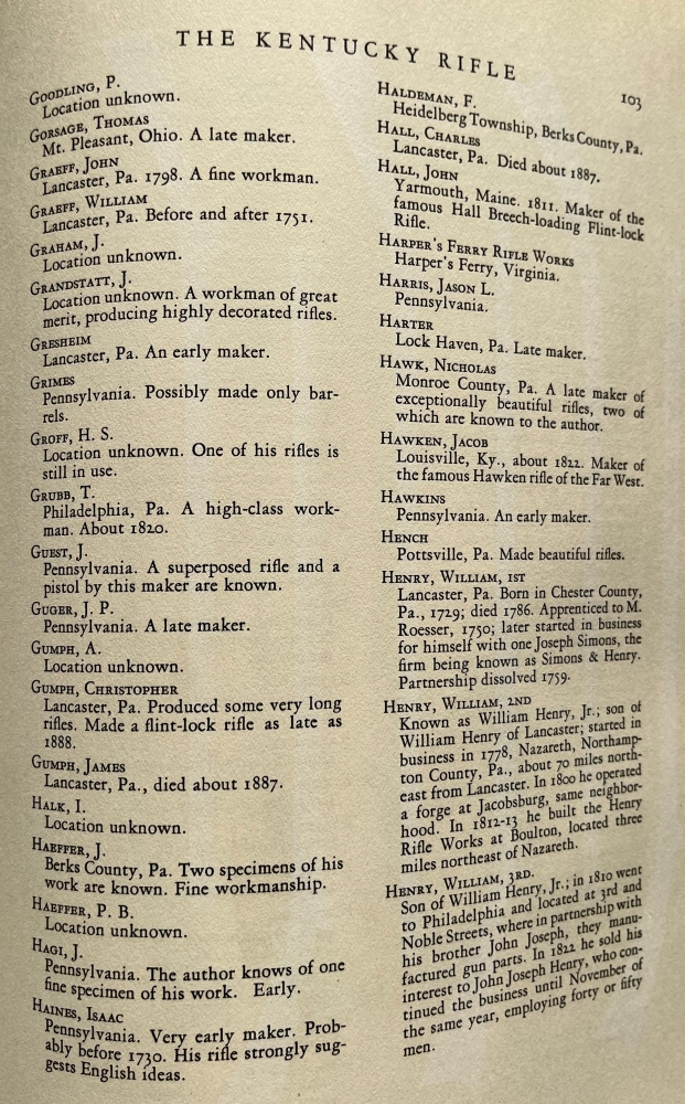 Continuation of the list of American gunmakers, from Goodling, P. to William Henry III.