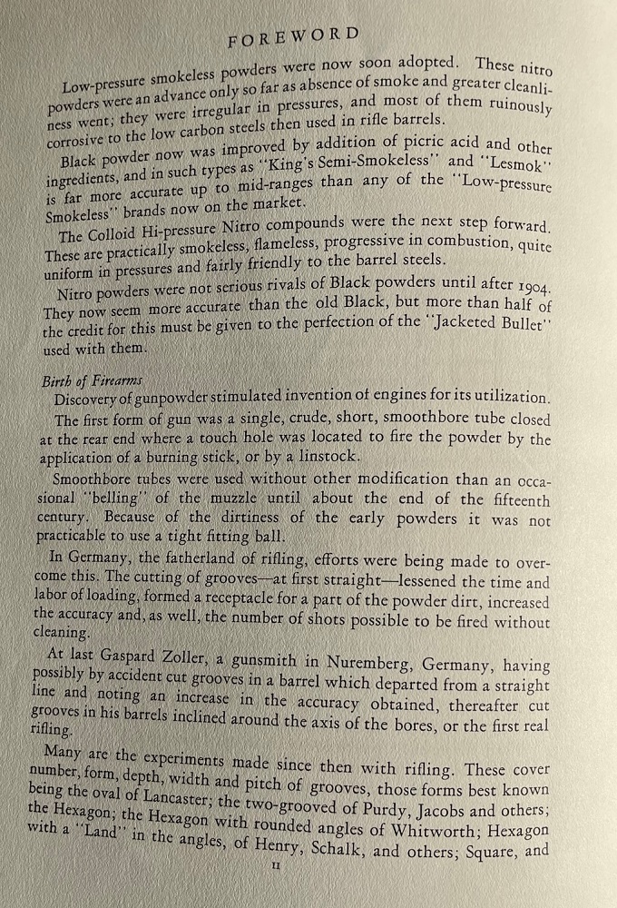 The second page of Captain Wm. Foulke's Foreword to the book The Kentucky Rifle.