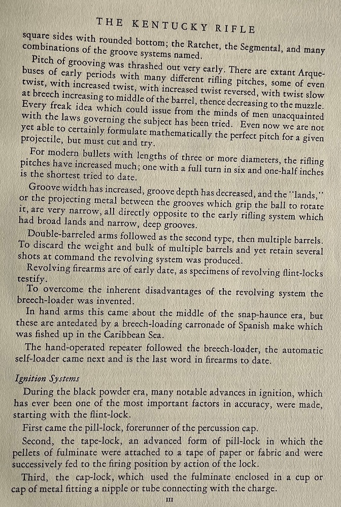 The third page of Captain William Foulke's Foreword to the book The Kentucky Rifle.