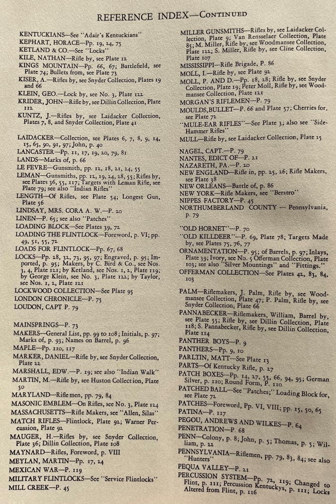 Continuation of the Reference Index, from Kentuckians to Percussion System.  
