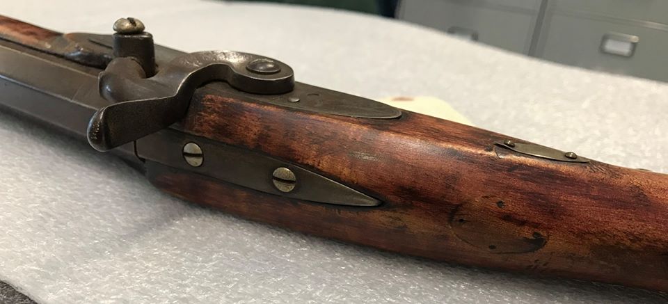 The pointed tang of the unknown muzzleloader.