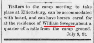 This is an 1870 newspaper notice that references William Sweger. 