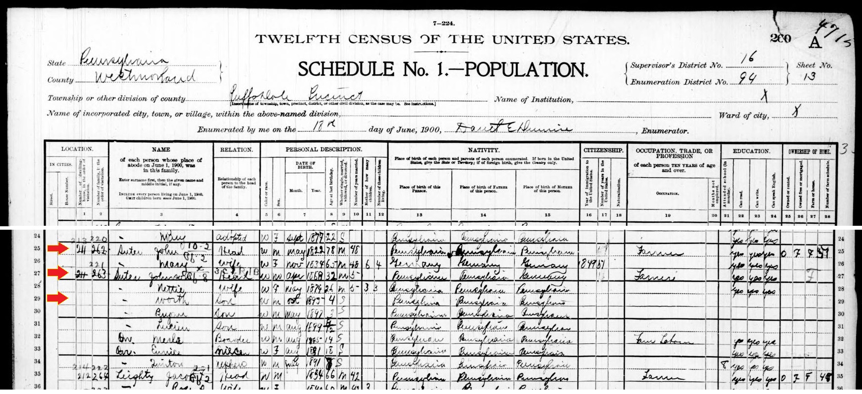 This seems to be a census entry for Worthe's paternal grandfather