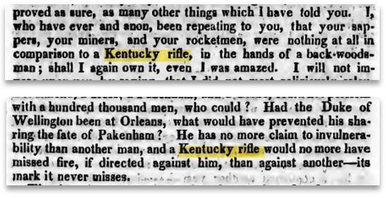 Kentucky rifle reference in transcript of 1815 letter.