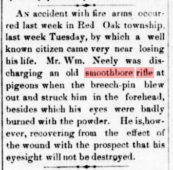 An 1857 reference to an accident with a smoothbore rifle.
