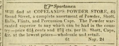 Percussion cap advertisement in 1826 Boston newspaper.