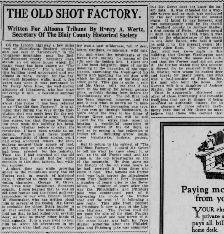  Article about the old shot factory, Altoona Tribune July 17, 1922