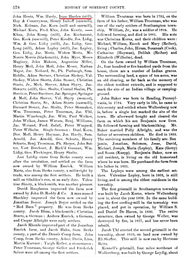 Isaac Harden in 1884 history book, page 578