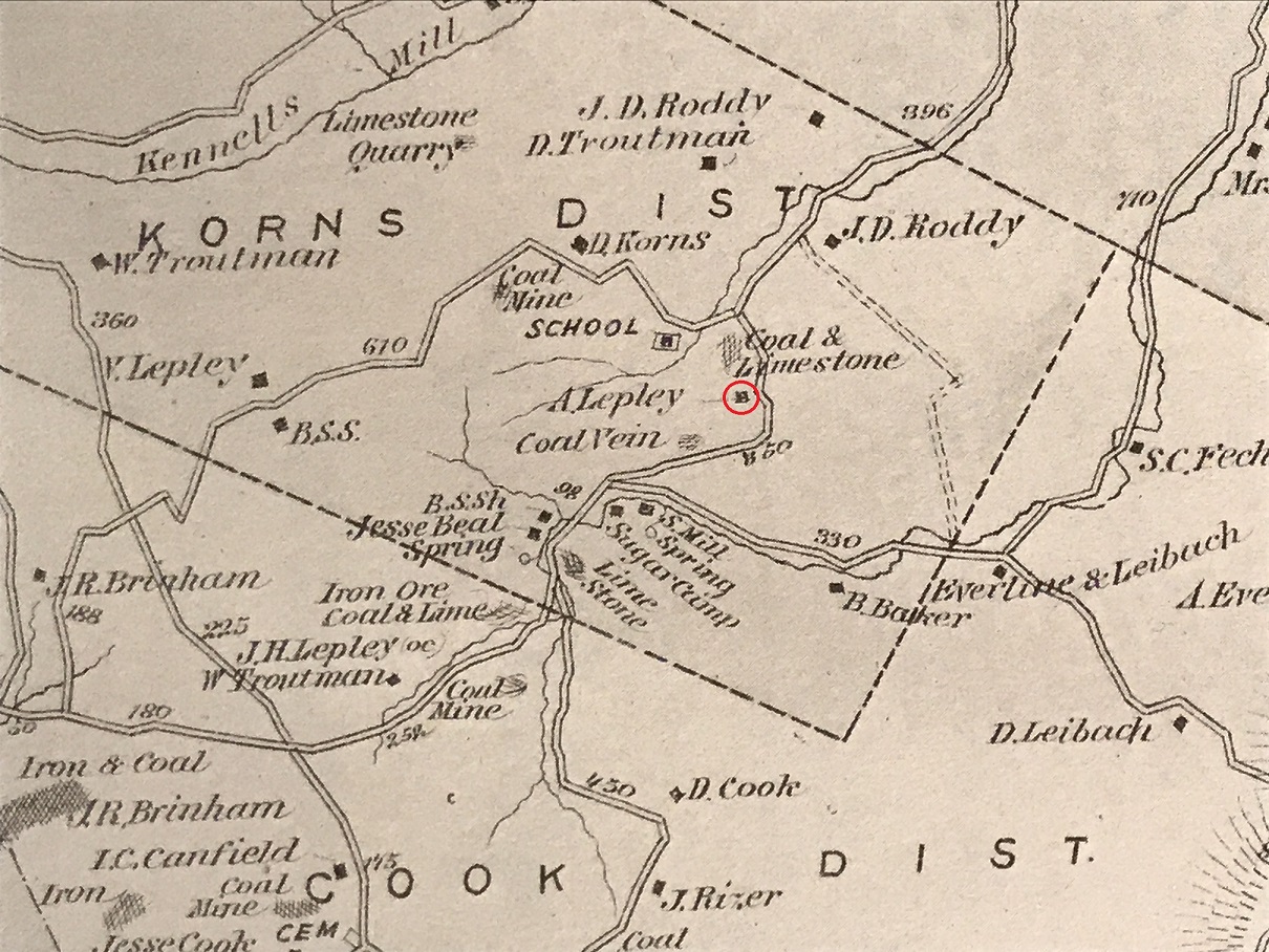 Lepley farm on Southampton Township map in 1876 atlas of Somerset County, Pennsylvania.