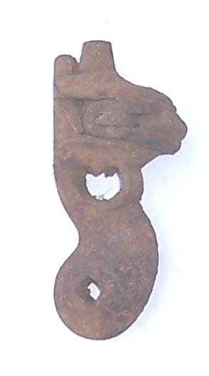 An older view of a flintlock pistol hammer found on the Lepley farm.