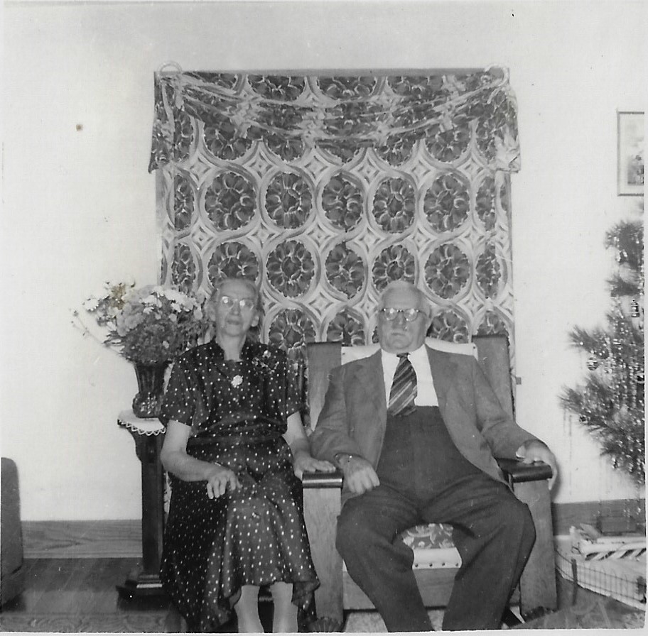 Enlargement of the photo of Harvey & Belinda (Baer) Miller in their 57th anniversary booklet