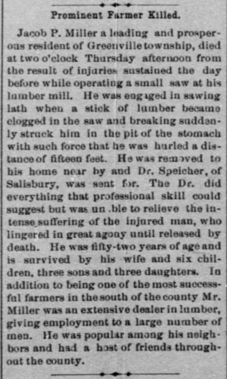 Obituary of Jacob Peter Miller