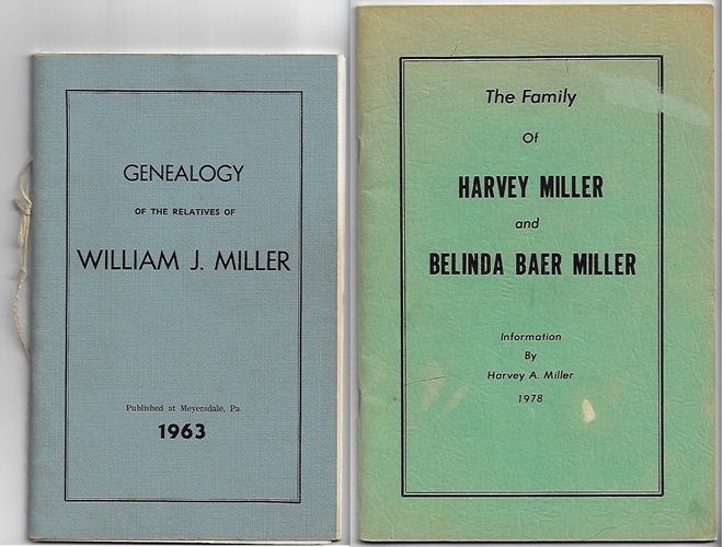 A reduced scale image of two of the Miller genealogy books featured on this web page.