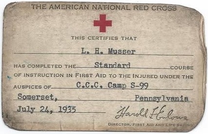 Lewis Musser's first aid card.