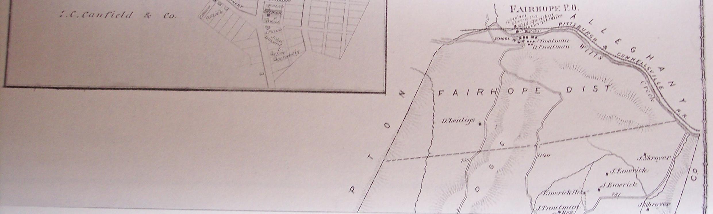 1876 map Beers Atlas of Somerset County, PA, top portion