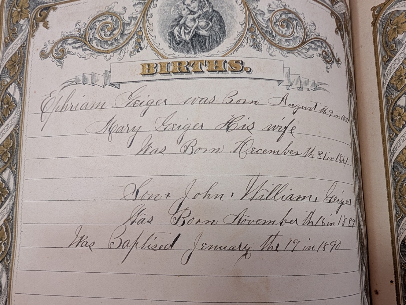 from the Bible of Ephriam & Mary (Dietle) Geiger.