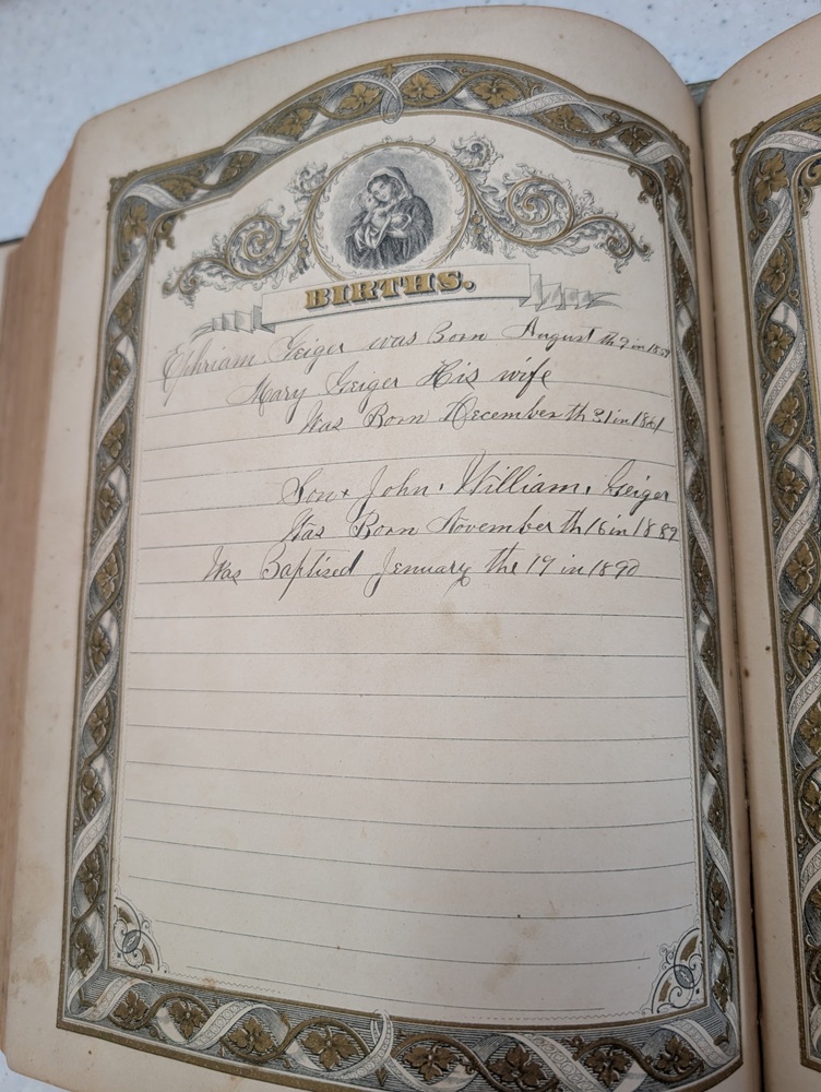 from the Bible of Ephriam & Mary (Dietle) Geiger.
