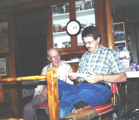 Photo of Lannie Dietle visiting Lester Korns at Lester's house in Southampton Township, Somerset County, Pennsylvania.